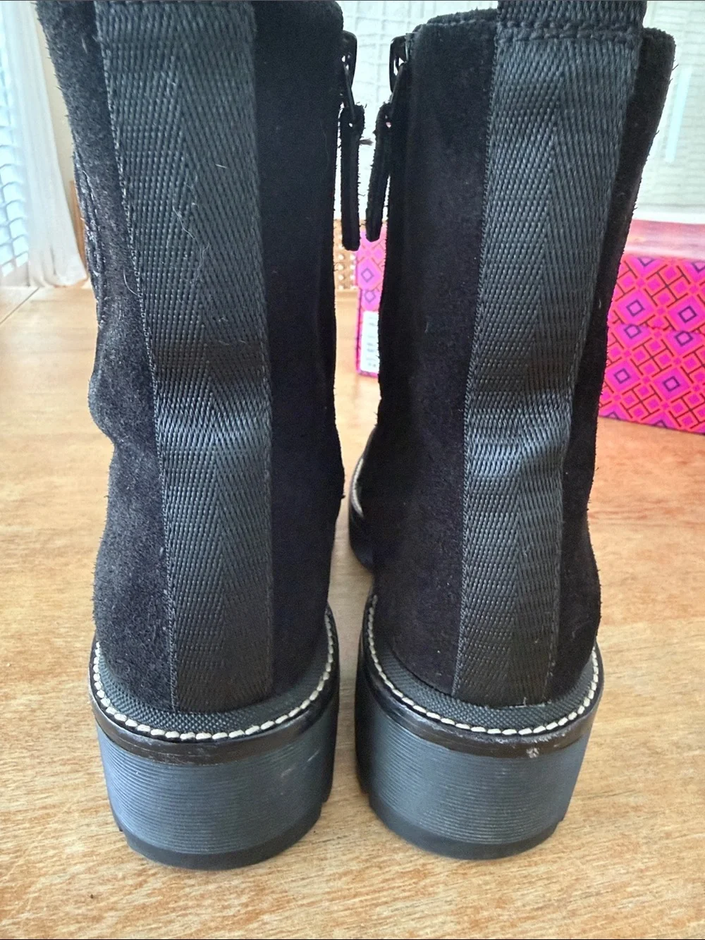 Tory Burch Miller Black Suede Lug Sole Combat Boots - Size 7.5